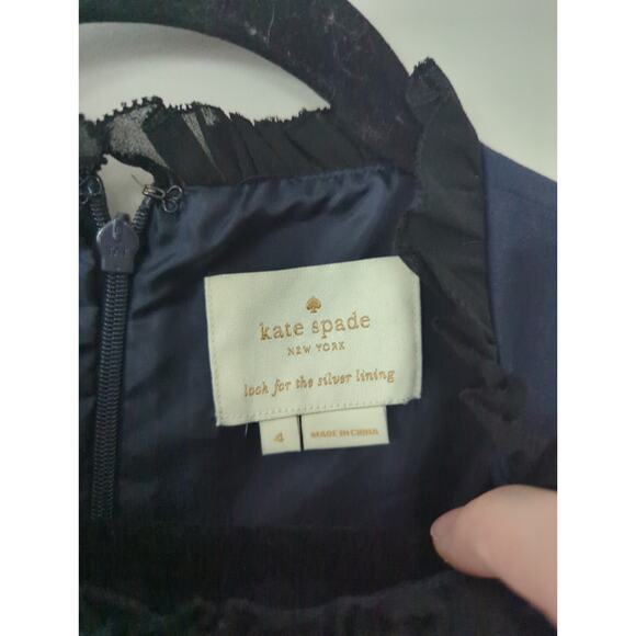 Kate Spade Velvet Bow Fit And Flare Navy Dress - Picture 5 of 7